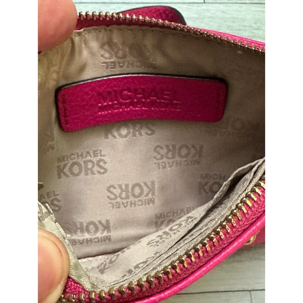 Michael Kors Fuchsia Leather Wristlet with Gold Plaque